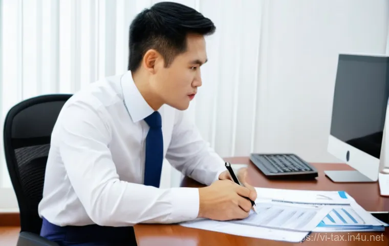 세무조사 대응 방법 - A vibrant and contemporary office environment in Vietnam, bustling with subtle activity. A diverse g...