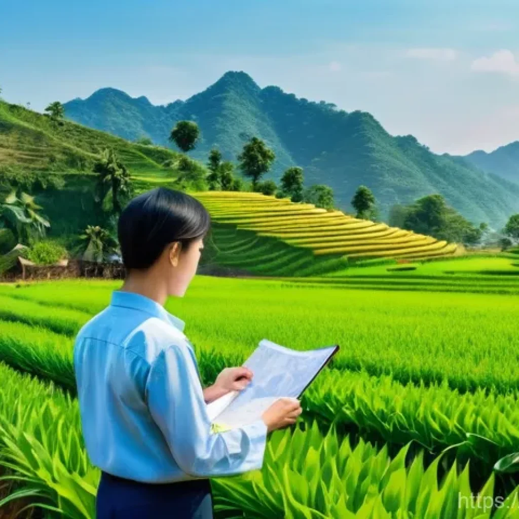 농지 취득과 세금 문제 - **Prompt 1: A Vietnamese family inspecting a potential plot of agricultural land in a vibrant rural ...