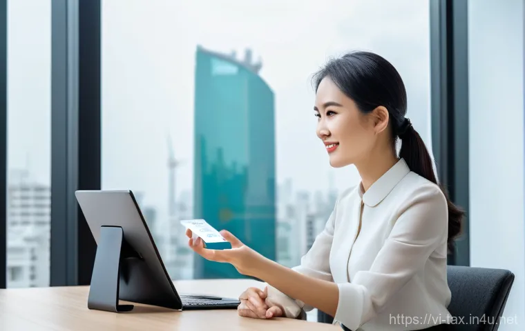 법인카드 사용 시 세금 - Image Prompt 1: The Savvy Vietnamese Businesswoman and E-invoicing Efficiency**