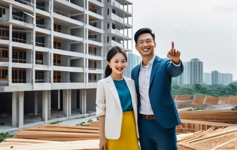 주택 분양권 세금 문제 - **Prompt: "Future Home Dream in a Thriving City"**
    "A cheerful Vietnamese couple, dressed in sma...