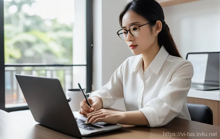 근로소득세 공제 항목 - "A professional Vietnamese woman in her early 30s, dressed in a smart yet comfortable blouse and tro...