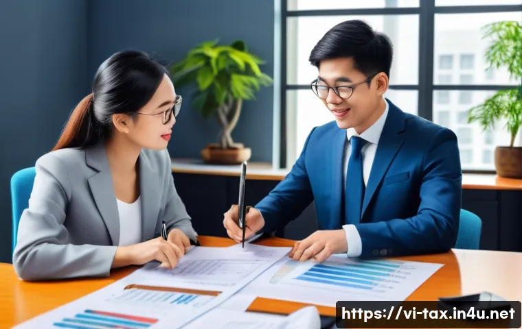 기타소득세 신고 사례 - A detailed illustration of a Vietnamese tax consultant explaining different types of income tax to a...