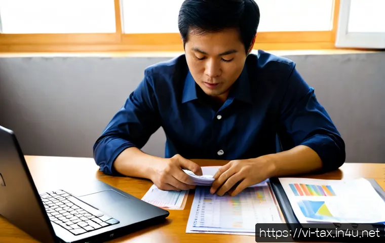 사업체 세무 관리 팁 - Photorealistic Vietnamese small business owner reviewing tax documents with a professional accountan...